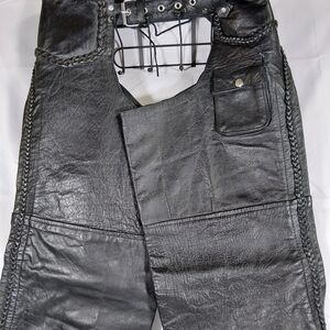 Black Braided Leather Men's Overalls